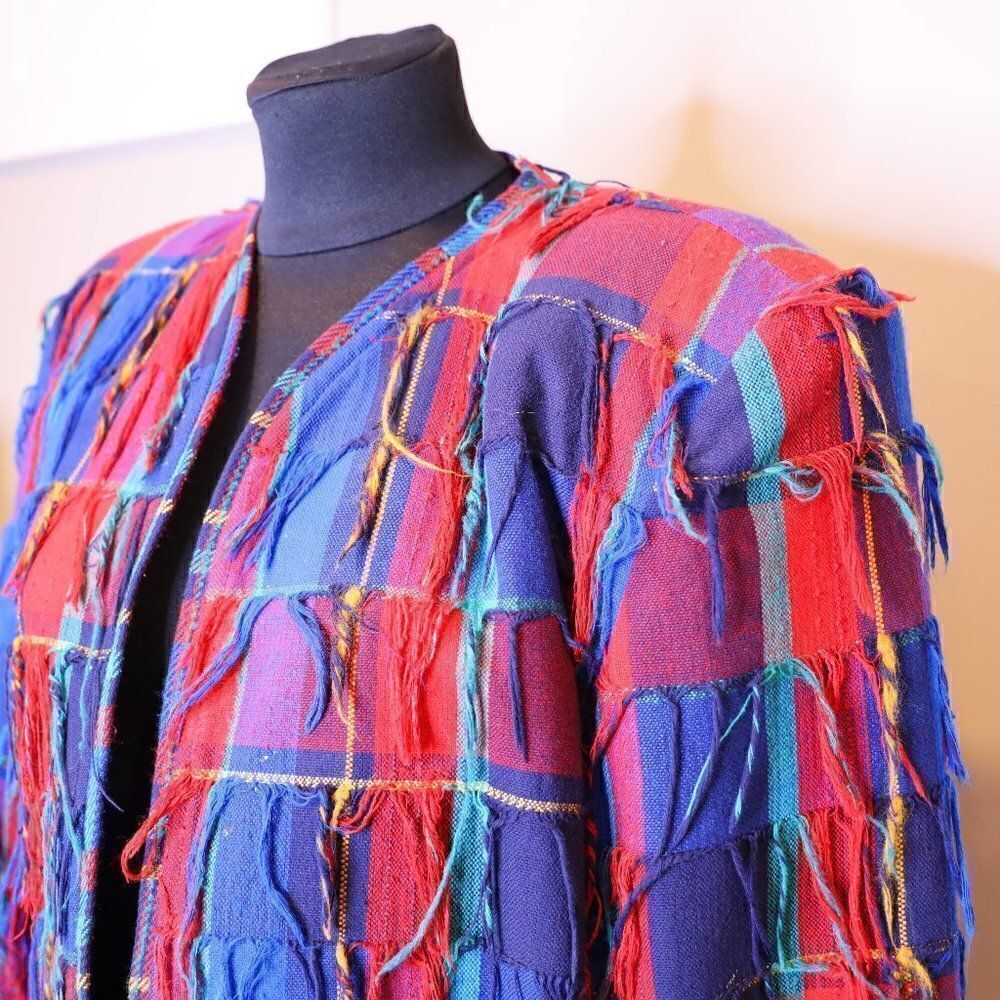 Vintage Crystal Handwoven Fringe Art Jacket Statement Piece Sz S - Picture 3 of 7